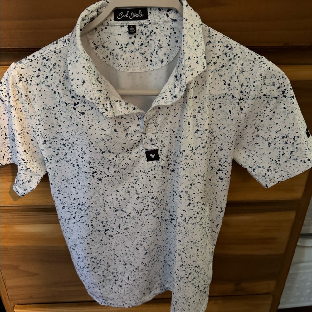 Bad Birdie Kids White and Black Speckled Polo Youth L (10-11)